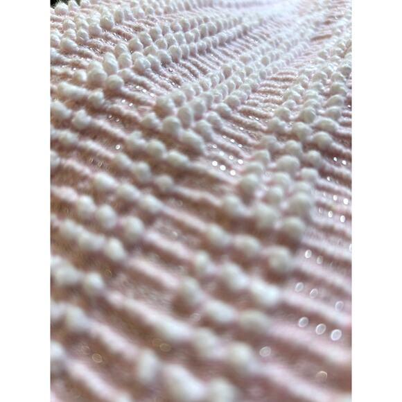 Vintage Chenille Bedspread Pink White Pearl Lurex 104X88 Mid Century Mod Fringe - Picture 8 of 15